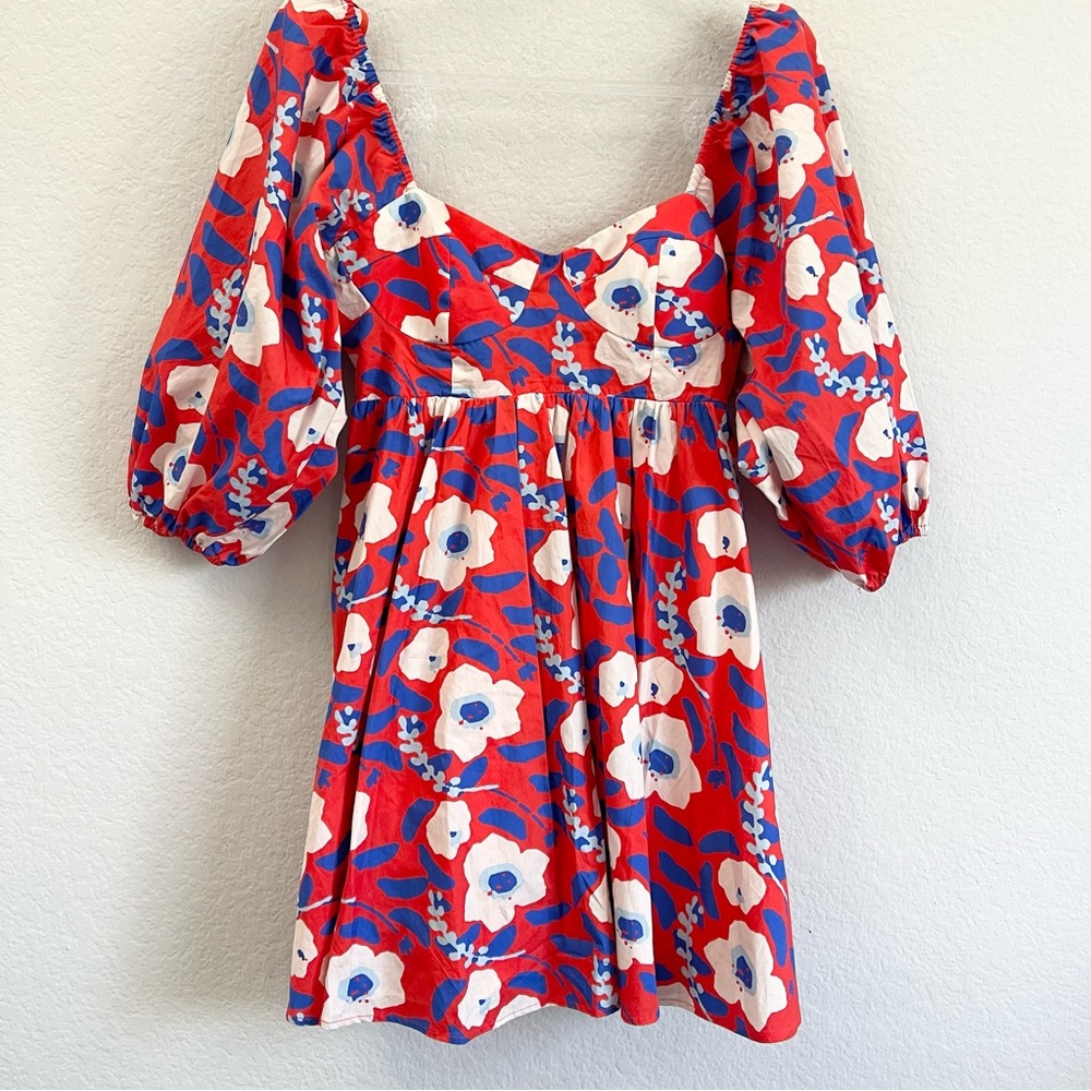 Anthropologie Hutch Floral Print Mini Dress Red White Blue Size Small